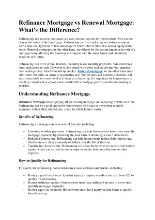 Refinance Mortgage vs Renewal Mortgage  What's the Difference