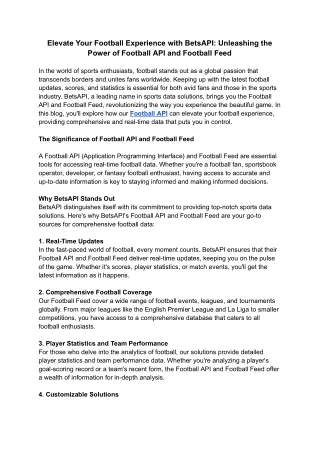 Elevate Your Football Experience with BetsAPI_ Unleashing the Power of Football API and Football Feed