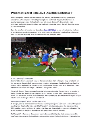 Prediction about Euro Cup Germany Qualifiers matchday 9