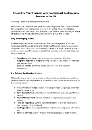 Streamline Your Finances with Professional Bookkeeping Services in the UK