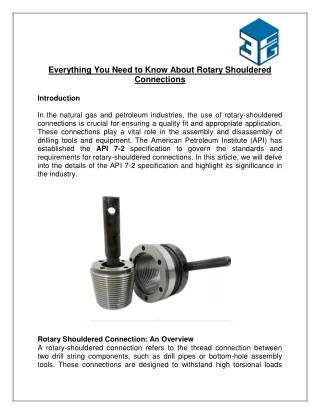 Everything You Need to Know About Rotary Shouldered Connections