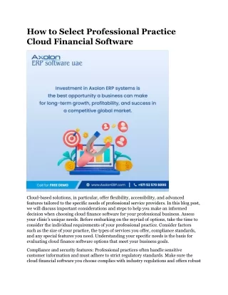 How to Select Professional Practice Cloud Financial Software