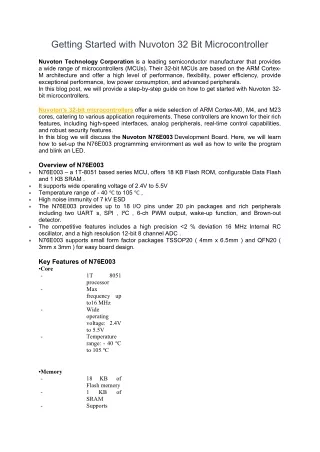 Introduction to Nuvoton 32 Bit Microcontroller
