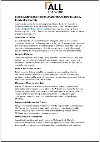 Solid Foundations, Stronger Structures: Choosing McCauley Ready Mix Concrete