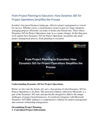 From Project Planning to Execution How Dynamics 365 for Project Operations Simplifies the Process
