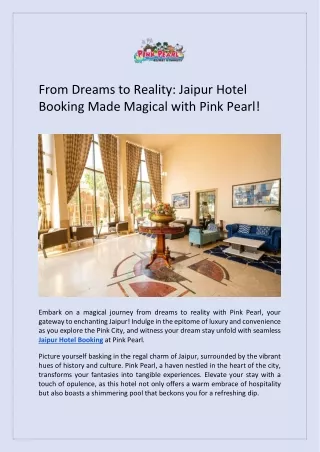 From Dreams to Reality: Jaipur Hotel Booking Made Magical with Pink Pearl!