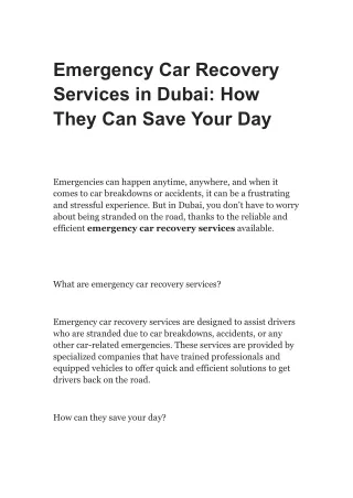 Emergency Car Recovery Services in Dubai_ How They Can Save Your Day