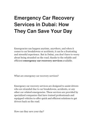 Emergency Car Recovery Services in Dubai_ How They Can Save Your Day