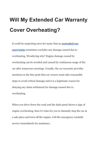 Will My Extended Car Warranty Cover Overheating_