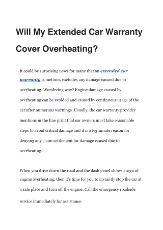 Will My Extended Car Warranty Cover Overheating_