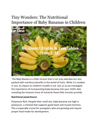 Tiny Wonders: The Nutritional Importance of Baby Bananas in Children