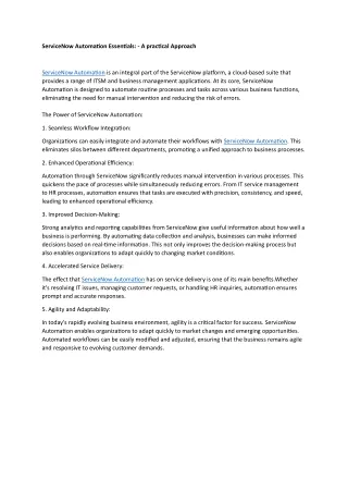 ServiceNow Automation Essentials: - A practical Approach 