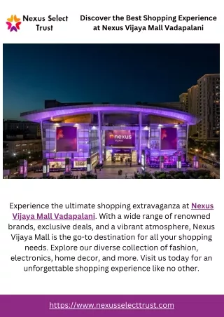Discover the Best Shopping Experience at Nexus Vijaya Mall Vadapalani