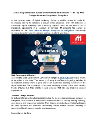 Unleashing Excellence in Web Development_ IM Solutions - The Top Web Design Services Company in Bangalore