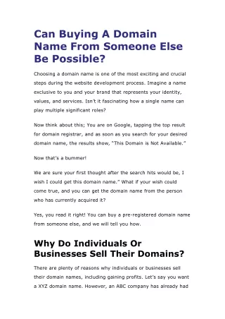 Can Buying A Domain Name From Someone Else Be Possible