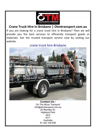 Crane Truck Hire in Brisbane  Otmtransport.com.au