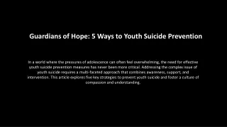 Guardians of Hope: 5 Ways to Youth Suicide Prevention