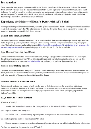 Experience the Majesty of Dubai's Desert with ATV Safari