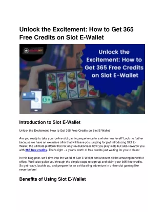 Unlock the Excitement How to Get 365 Free Credits on Slot E-Wallet