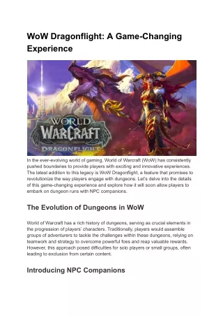 WoW Dragonflight A Game-Changing Experience