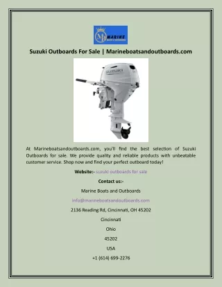 Suzuki Outboards For Sale  Marineboatsandoutboards