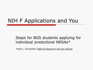 NIH F Applications and You