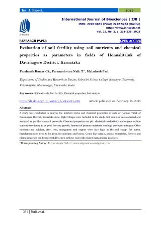 Evaluation of soil fertility using soil nutrients and chemical properties as par