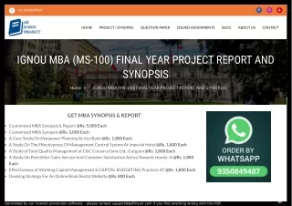 Ignou Mba Ms 100 Final Year Project Report And Synopsis