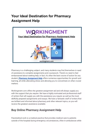 Your Ideal Destination for Pharmacy Assignment Help