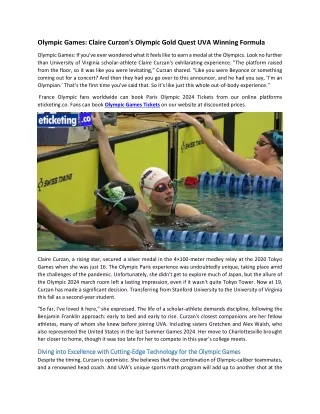 Olympic Games Claire Curzon's Olympic Gold Quest UVA Winning Formula