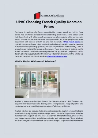 UPVC Choosing French Quality Doors on Prices