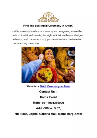 Find The Best Haldi Ceremony in Alwar?