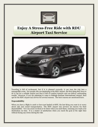 Enjoy A Stress-Free Ride with RDU Airport Taxi Service