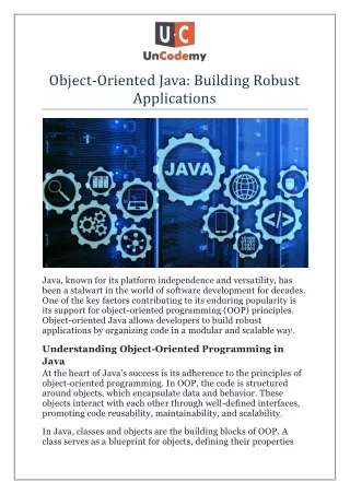 Object-Oriented Java Building Robust Applications