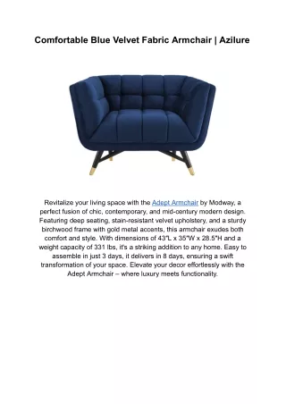 Comfortable Blue Velvet Fabric Armchair _ Azilure