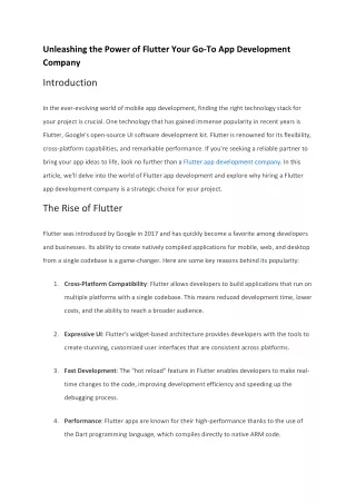Unleashing the Power of Flutter Your Go-To App Development Company