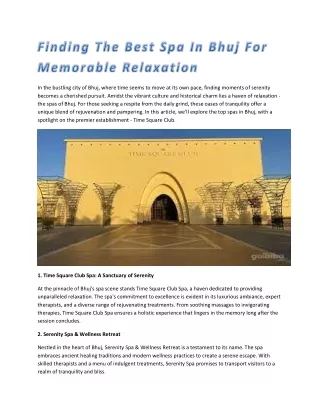 Finding The Best Spa In Bhuj For Memorable Relaxation