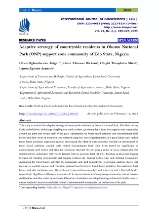 Adaptive strategy of countryside residents in Okomu National Park (ONP) support