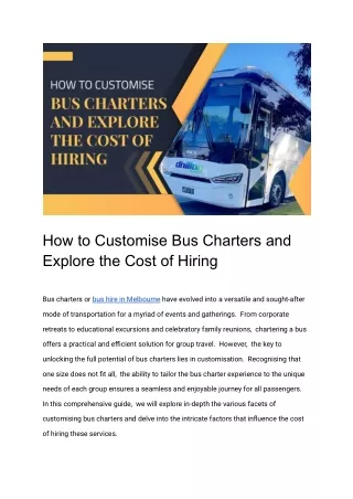 Customise Your Bus Charters and Explore The Costs Connected to Hiring