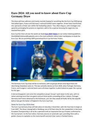 Euro 2024 All you need to know about Euro Cup Germany Draw