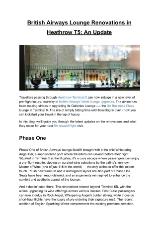 British Airways Lounge Renovations in Heathrow T5 - An Update