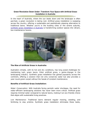 Green Revolution Down Under Transform Your Space with Artificial Grass Installation in Australia