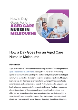 The typical schedule of an Aged Care Nurse in Melbourne
