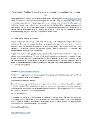 Exploring the World of Hospital Instruments