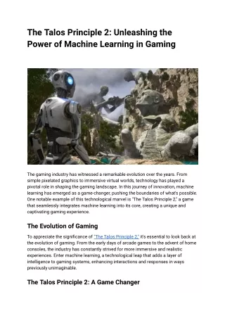 The Talos Principle 2 Unleashing the Power of Machine Learning in Gaming