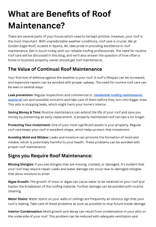 What are Benefits of Roof Maintenance?