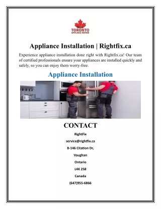 Appliance Installation  Rightfix.ca