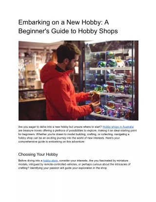 Embarking on a New Hobby: A Beginner's Guide to Hobby Shops