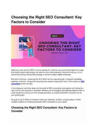 Choosing the Right SEO Consultant Key Factors to Consider