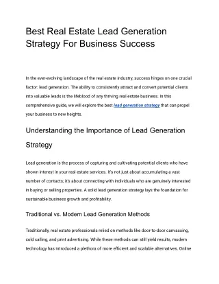Best Real Estate Lead Generation Strategy For Business Success